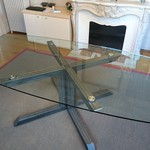 table en verre et pied métallique personnalise